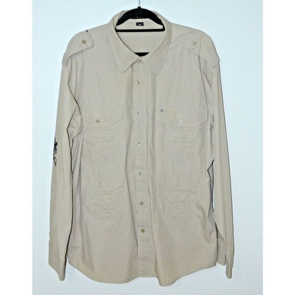 Artful Dodge Shirt Mens Size 4X Beige Button Up‎ Graphic Pockets Streetwear - Picture 2 of 9